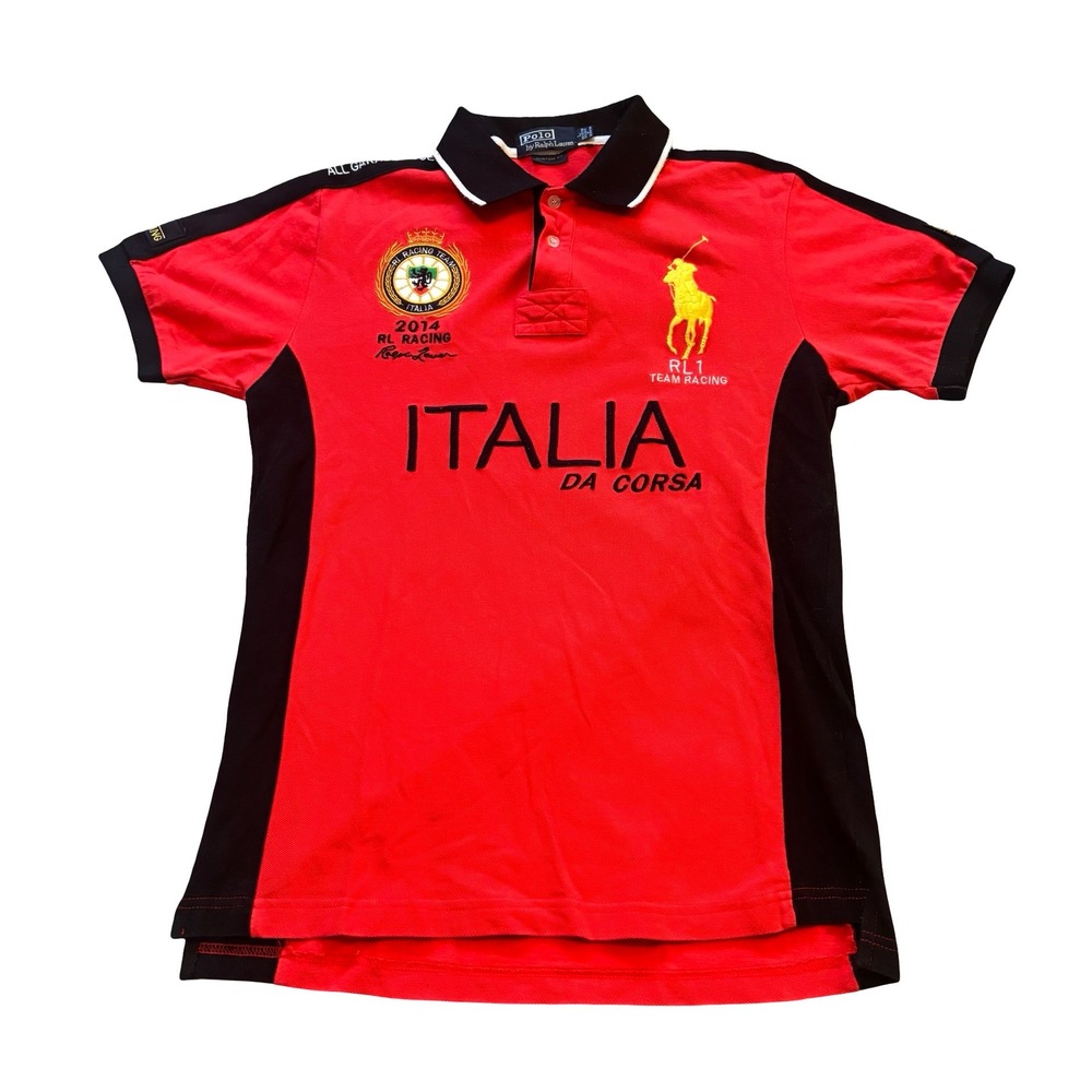 Polo Ralph Lauren RL Racing Italia Polo Shirt Red Black Big Pony Mens Large L